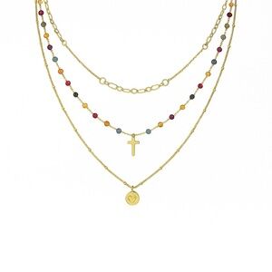 ⚜️ Trendy Elegant Gold Multicolor Layered Necklace 💫❤️‍🔥